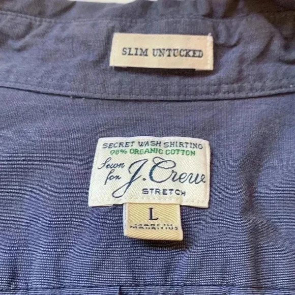 J. Crew Mens  Organic Cotton Slim Untucked Long Sleeve Casual Blue Shirtp - Picture 5 of 9